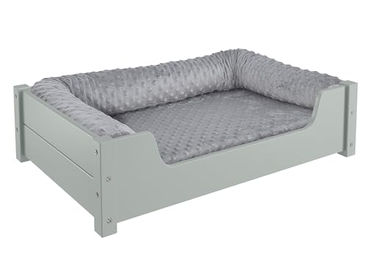 Erst-Holz Hundebett aus Kiefer mit Rollrost und Matratze Grau 80x50 cm – Bild 1 von 8