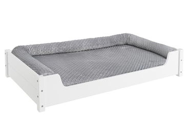 Erst-Holz Hundebett für große Hunde aus Kiefer mit Rollrost und Polsterung 100x60 cm Grau – Bild 1 von 7