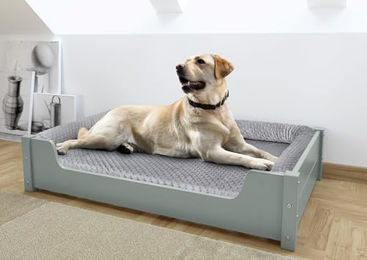 Erst-Holz Luxuriöses Haustierbett aus Kiefer mit Rollrost und Matratze Grau 100x60 cm – Bild 1 von 3