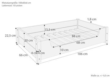 Erst-Holz Luxuriöses Hundebett aus Kiefer mit Rollrost und Matratze Grau 100x60 cm – Bild 1 von 4