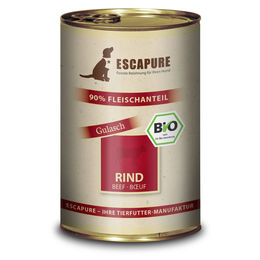Produktbild von Escapure Bio Hundefutter Rinder Gulasch Stückchen in Sauce 6x400g