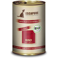 Produktbild von Escapure Bio Hundefutter Rinder Gulasch Stückchen in Sauce mit hohem Fleischanteil 24x400g
