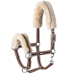 Eskadron Halfter mit Lammfell und Dornschnalle New Basic Pony in Braun-Beige – Bild 1 von 2