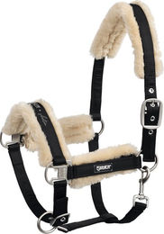 Eskadron New Basic Glossy Faux Fur Halfter aus Kunstleder für Warmblut in Braun und Beige – Bild 1 von 2