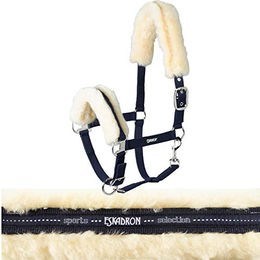 Eskadron Pony Halfter aus Leder mit Lammfell und Dornschnalle in Blau – Bild 1 von 2