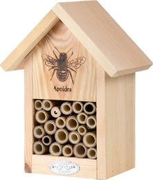 Esschert Design Bienenhaus aus Holz mit Strichzeichnung in Braun und Natur als Nisthilfe für Wildbienen – Bild 1 von 6