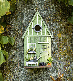 Esschert Design Meisenkasten Gartenhaus Nistkasten für Meisen und Spatzen Grün Weiß aus Kunstharz – Bild 1 von 13