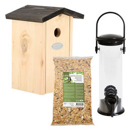 Esschert Design Meisenkasten Set aus Holz mit Nistkasten und Futtersilo in Natur und Schwarz - 1 kg – Bild 1 von 4