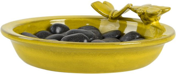 Esschert Design Vogeltränke aus Keramik in Gelb mit Bienen und Schmetterlingen 27cm – Bild 1 von 4
