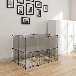 EUGAD Freigehege für Kaninchen in Grau mit Tür und Kunststoff-Metallgittern – Bild 1 von 9