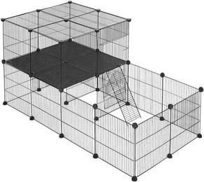 EUGAD Freigehege für Kaninchen mit Tür und Treppe DIY Schwarz 105x70x70 cm – Bild 1 von 2