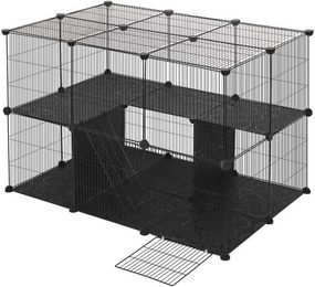EUGAD Freigehege für Kaninchen mit Tür und Treppe Schwarz 105x70x70 cm aus Kunststoff – Bild 1 von 5