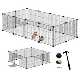 EUGAD Freigehege für Kaninchen und Meerschweinchen aus Metall mit Tür erweiterbar Schwarz 142x72x36 cm – Bild 1 von 8