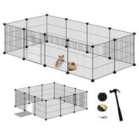 Produktbild von EUGAD Freigehege für Kaninchen und Meerschweinchen aus Metall mit Tür erweiterbar Schwarz 142x72x36 cm