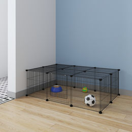 EUGAD Kleintier Freigehege DIY Laufstall mit Tür aus Kunststoff Schwarz 109x74x39cm – Bild 1 von 7
