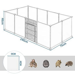 EUGAD Kleintierfreigehege für Kaninchen und Meerschweinchen verformbar und erhöhbar mit Tür in Weiß 145x46x75cm - 12 x 35 cm – Bild 1 von 3