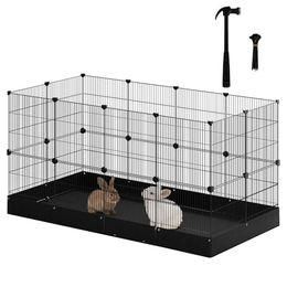 EUGAD Kleintiergehege aus Metall für Kaninchen und Hamster mit wasserdichtem Boden und Tor, 140x71x71cm, Schwarz – Bild 1 von 6