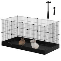 Produktbild von EUGAD Kleintiergehege aus Metall für Kaninchen und Hamster mit wasserdichtem Boden und Tor, 140x71x71cm, Schwarz