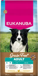 Produktbild von Eukanuba Grain Free Adult Small & Medium Hundetrockenfutter mit Huhn getreidefrei und hypoallergen 2 x 12 kg