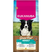 Produktbild von Eukanuba Grain Free Adult Small & Medium Hundetrockenfutter mit Huhn getreidefrei und hypoallergen 2 x 12 kg