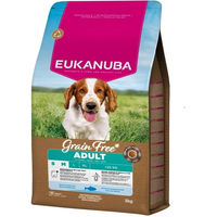 Produktbild von Eukanuba Grain Free Adult Trockenfutter mit Fisch für kleine und mittlere Hunde, getreidefrei, 3 kg