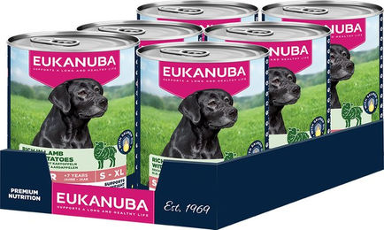 Produktbild von Eukanuba Senior Hundefutter Lamm und Lachs Stückchen in Sauce getreidefrei 24 x 400 g
