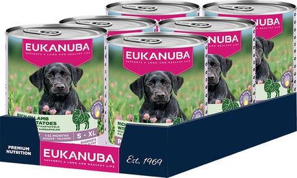Produktbild von Eukanuba Welpen Nassfutter Lamm und Lachs Stückchen in Sauce getreidefrei 48 x 400 g