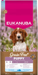 Eukanuba Welpenfutter Trockenfutter für kleine und mittelgroße Rassen mit Fisch getreidefrei und glutenfrei 12 kg – Bild 1 von 7