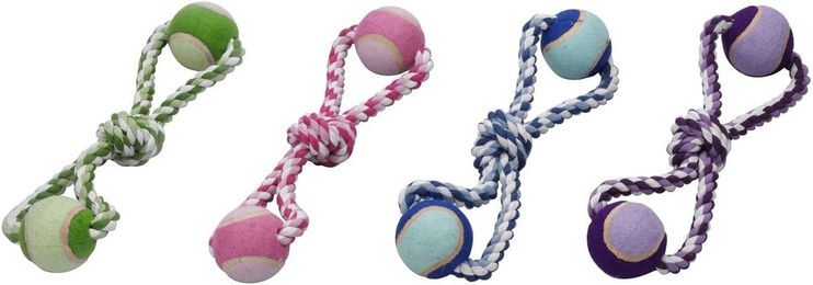 Europet Bernina Hundespielzeug Set mit 2 Tennisbällen und Baumwolltau bunt 260g/38cm - 260 g – Bild 1 von 2