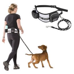 Europet Bernina Joggingleine für Hunde mit Bauchgurt und Taschen aus Neopren in Weiß Schwarz Größe S - 110 cm – Bild 1 von 6