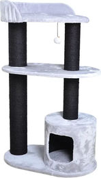 Europet Bernina Kratzbaum Bedford 127 für Katzen in Hellgrau mit Hütte und Spielball aus Plüsch – Bild 1 von 2