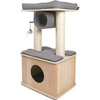 Produktbild von Europet Bernina Kratzbaum Helsinki aus Holz mit Tunnel und Spielzeug für Katzen Grau 48x38x88cm