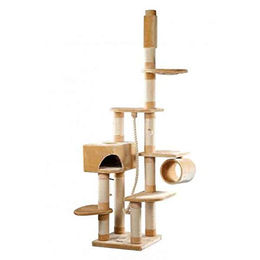 Europet Bernina Kratzbaum Jumbo mit Deckenspanner aus Plüsch beige 56x56x240-265cm – Bild 1 von 3