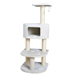 Produktbild von Europet Bernina Kratzbaum Salisbury für Katzen mit Hütte in Beige und Plüsch 58 x 58 x 140 cm