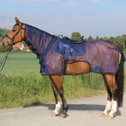 Euroriding Fliegenausreitdecke mit Halsteil und Fransen Navy Größe M – Bild 1 von 3