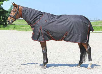 Produktbild von Euroriding Outdoordecke Narva aus Oxford-Gewebe Schwarz/Rot Größe L 145 cm