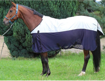 Euroriding Regen-Fliegendecke Kombi Silber/Navy reflektierend Größe S 125 cm – Bild 1 von 3