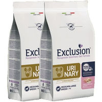 Produktbild von Exclusion Urinary Hundefutter Schwein Hirse und Reis Doppelpack für erwachsene Hunde