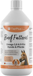 EXVital TierPlus Barf Futteröl für Hunde und Pferde mit Fischöl zur Unterstützung von Haut, Fell und Immunsystem 1000 ml – Bild 1 von 2