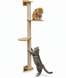 eyepower Wandkratzbaum für Katzen aus Bambus mit 2 Plateaus und Sisalstamm 130 cm – Bild 1 von 2