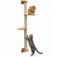 Produktbild von eyepower Wandkratzbaum für Katzen aus Bambus mit 2 Plateaus und Sisalstamm 130 cm