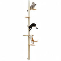 Produktbild von eyepower Wandkratzbaum Luna 240 cm für Katzen mit 5 Bambus Plateaus und Sisal Kratzstamm zur Wandmontage