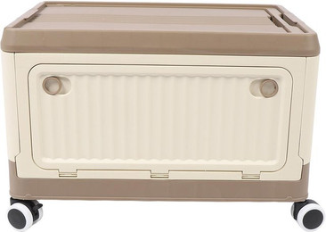 Produktbild von Faltbare Aufbewahrungsbox mit Deckel Rädern PP Stapelbar Rollende Mehrzweck-Aufbewahrungsbox Behälter mit Griff S braun