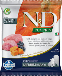 Produktbild von FARMINA N&D Pumpkin Lamb&Blueberry Puppy Medium&Maxi 100g