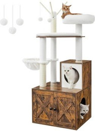 Produktbild von FEANDREA 2-in-1 Kratzbaum mit Katzenklo-Schrank