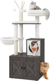 Produktbild von FEANDREA 2-in-1 Kratzbaum mit Katzenklo-Schrank und abnehmbaren Plüschbällen