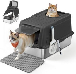 Produktbild von FEANDREA Edelstahl Katzentoilette XL mit Deckel 2 Eingängen