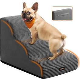 Produktbild von FEANDREA Haustiertreppe 2/3/4-stufig-Hundetreppe,waschbar,rutschfest geringe Neigung für Bett, Sofa, Cord mit Querstreifen, wasserdicht, abnehmbarer waschbarer Bezug