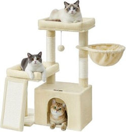 FEANDREA Katzenkratzbaum mit Höhle, Rampe und Körbchen, 2 große Plattformen beige – Bild 1 von 3