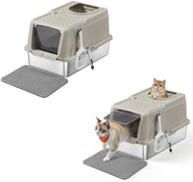 Produktbild von FEANDREA Katzentoilette Edelstahl XL mit Deckel und 2 Eingängen